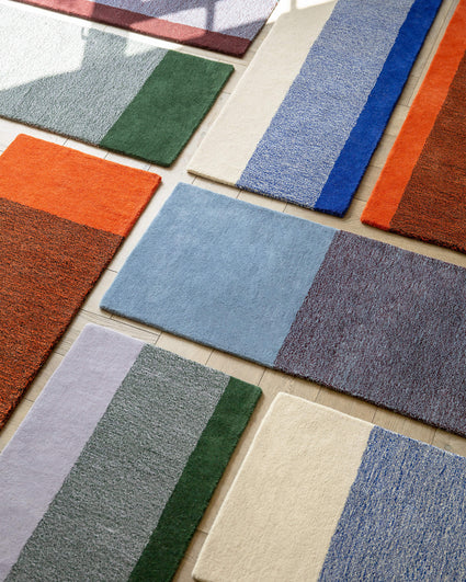 Rug Wool Horizontal Cobalt Blue Ecru