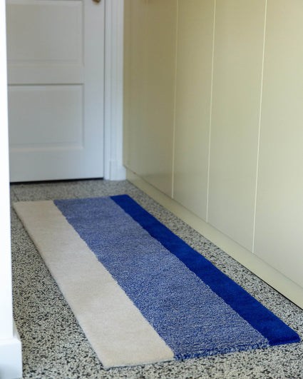 Rug Wool Vertical Cobalt Blue Ecru
