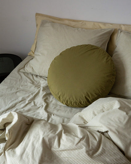 Bedding Set Cotton Stripe Olive Ecru
