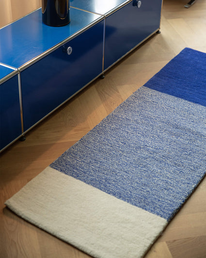 Rug Wool Horizontal Cobalt Blue Ecru