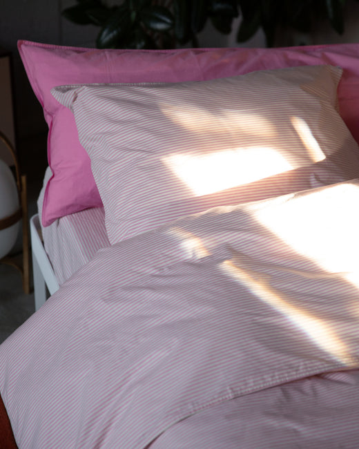 Dekbedovertrek Katoen Streep Pink Ecru