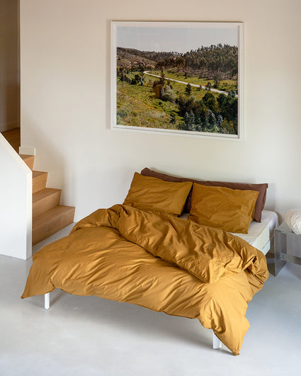 Duvet Cover Set Cotton Khaki Gold