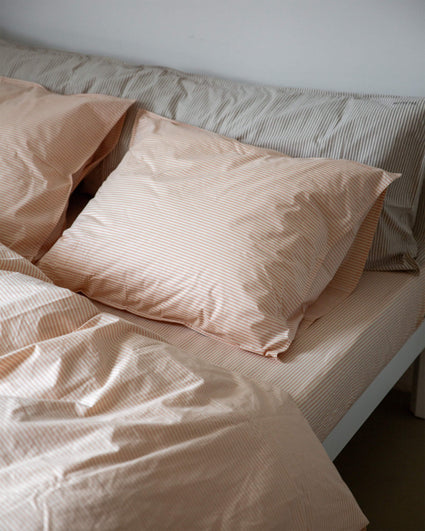 bedMATE Striped Cotton Pillowcase Brown Ecru