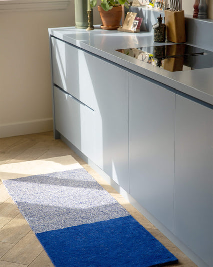 Rug Wool Horizontal Cobalt Blue Ecru
