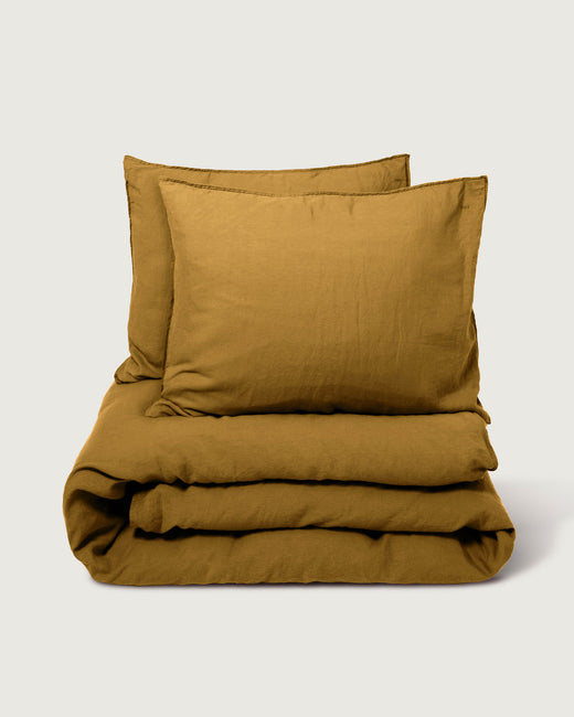 Duvet Cover Set Linen Khaki Gold