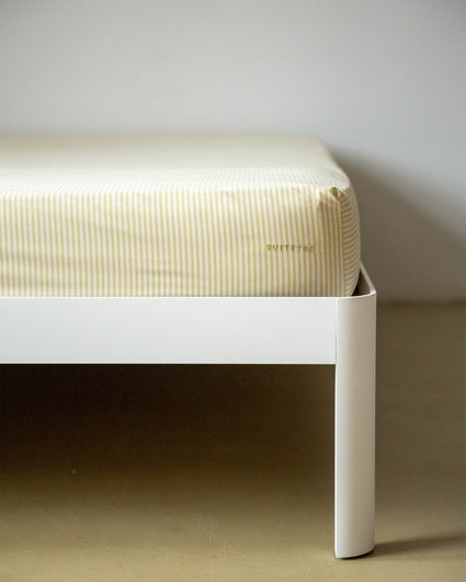 Fitted Sheet Cotton Stripe Lemon Ecru