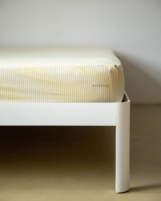 Fitted Sheet Cotton Stripe Lemon Ecru