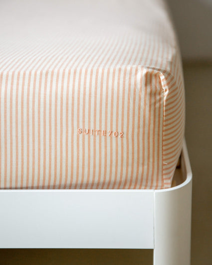 Hoeslaken Katoen Streep Peach Ecru