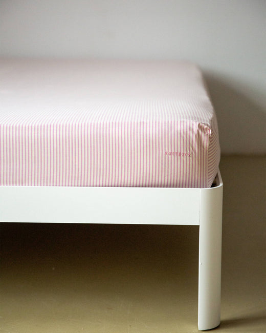 Hoeslaken Katoen Streep Pink Ecru
