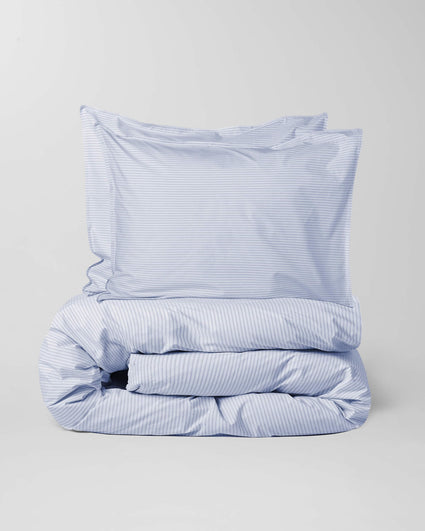 Duvet Cover Set Cotton Stripe Blue Ecru