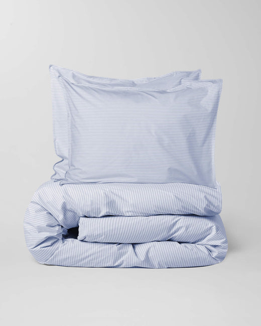 Duvet Cover Set Cotton Stripe Blue Ecru
