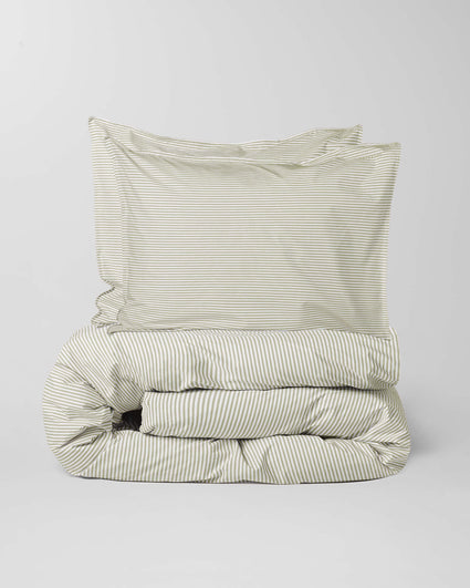 Bedding Set Cotton Stripe Olive Ecru