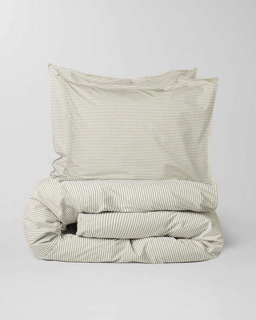 Bedding Set Cotton Stripe Olive Ecru
