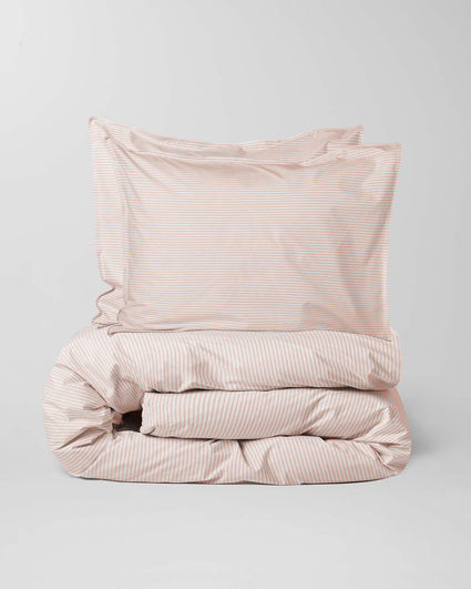 Duvet Cover Set Cotton Stripe Peach Ecru