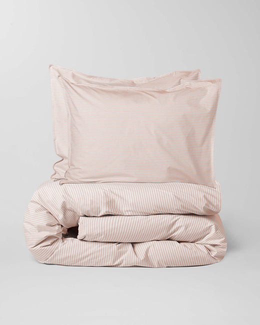 Duvet Cover Set Cotton Stripe Peach Ecru