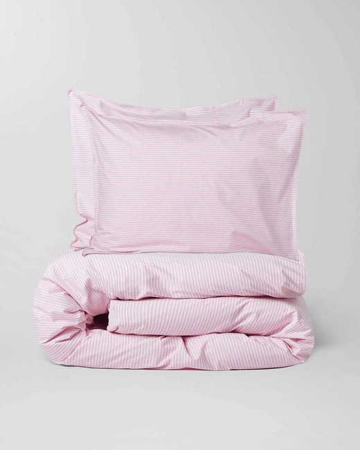 Bedding Set Cotton Stripe Pink Ecru