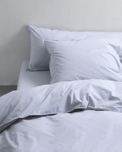 Duvet Cover Set Cotton Stripe Blue Ecru