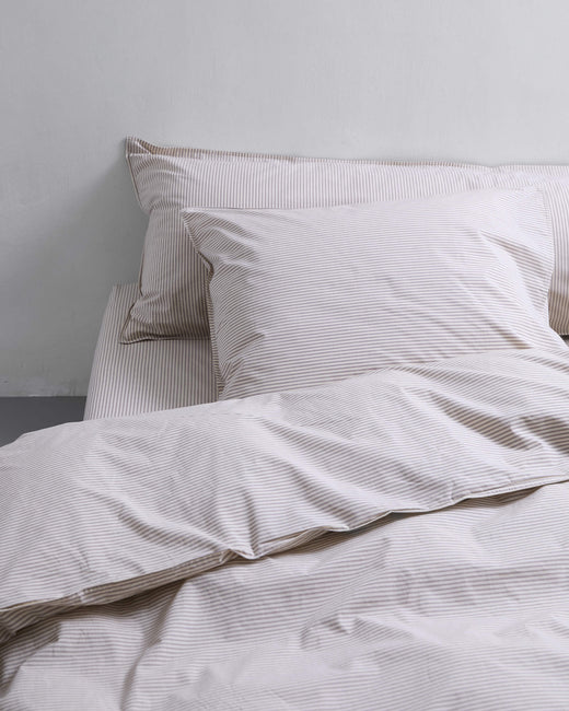 Bedding Set Cotton Stripe Brown Ecru