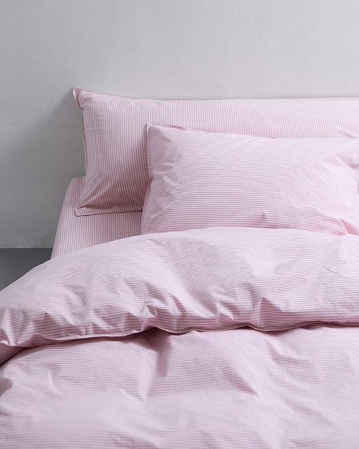 Bedding Set Cotton Stripe Pink Ecru