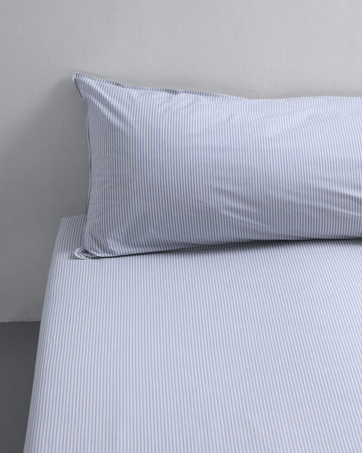 bedMATE Pillowcase Stripe Cotton Blue Ecru