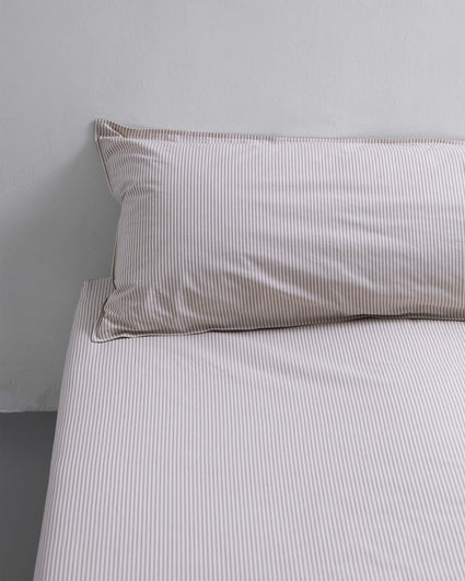 bedMATE Striped Cotton Pillowcase Brown Ecru