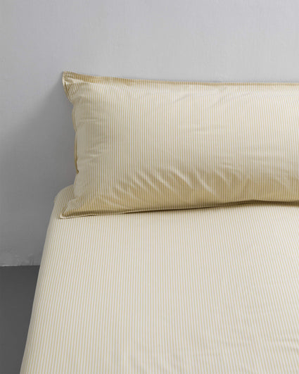 bedMATE Pillowcase Stripe Cotton Lemon Ecru