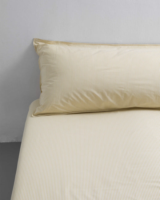 bedMATE Pillowcase Stripe Cotton Lemon Ecru