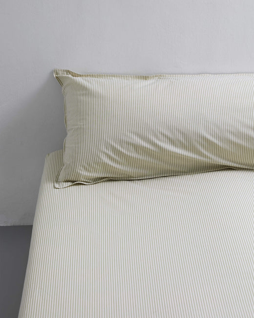 bedMATE Pillowcase Stripe Cotton Olive Ecru