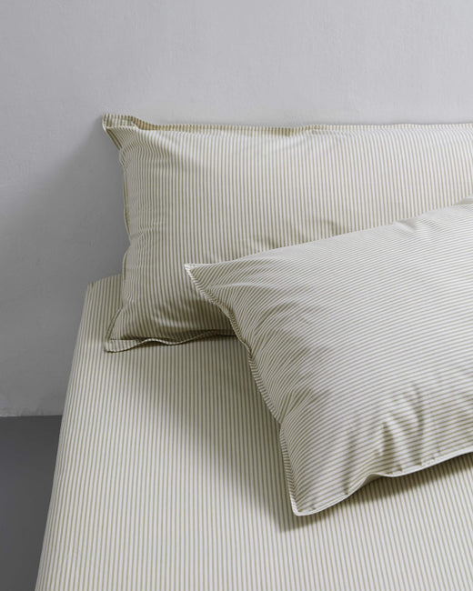 bedMATE Pillowcase Stripe Cotton Olive Ecru