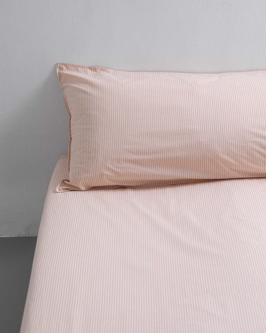 bedMATE Pillowcase Stripe Cotton Peach Ecru