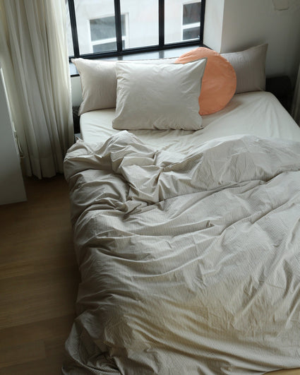 Bedding Set Cotton Stripe Brown Ecru